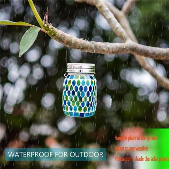 Mosaic Solar Lanterns Outdoor Hanging Lights,Solar Table Lamps & Cool Blue Color - Picture 6 of 6